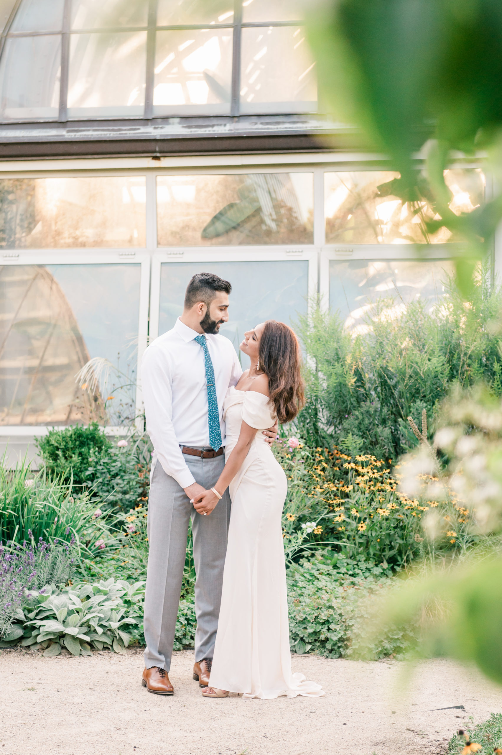 engagement photo of a couple at Garfield Park Conservatory
